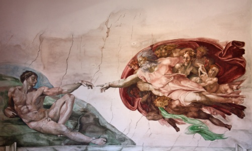 Die Schöpfung des Adam (Wandmalerei nach Michelangelo)